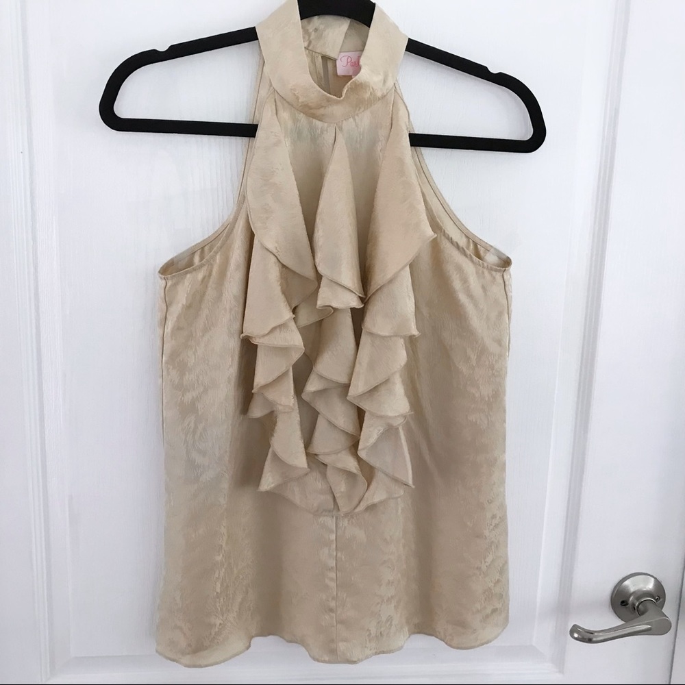 ✴️ Parker 100% Silk Soft Gold Ruffle Blouse SzM